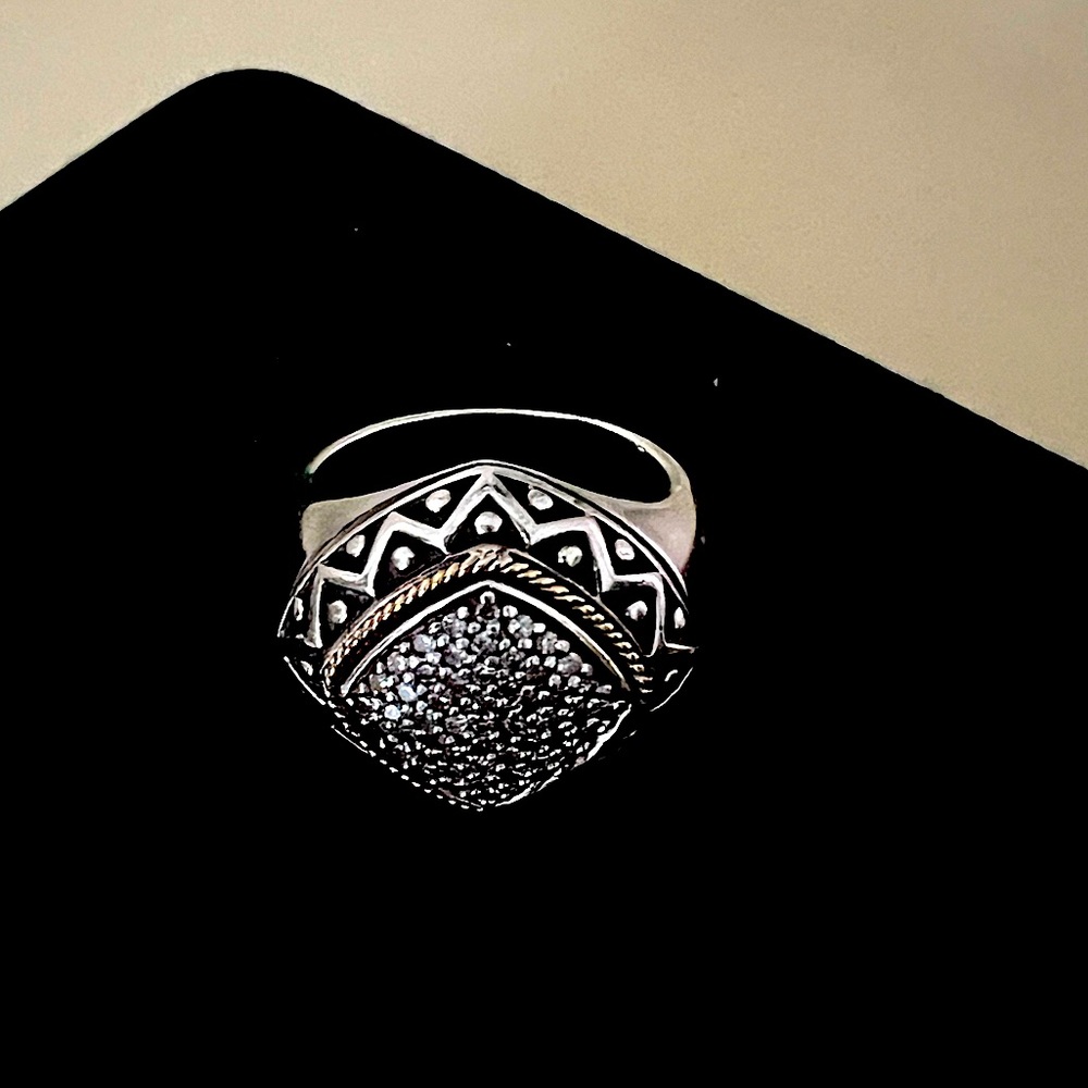 Effy 925 silver and 18 carat gold diamond pave ring